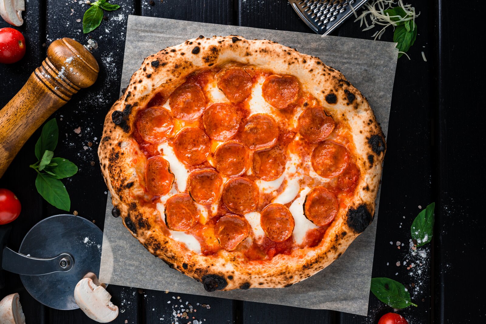 A pepperoni pizza.