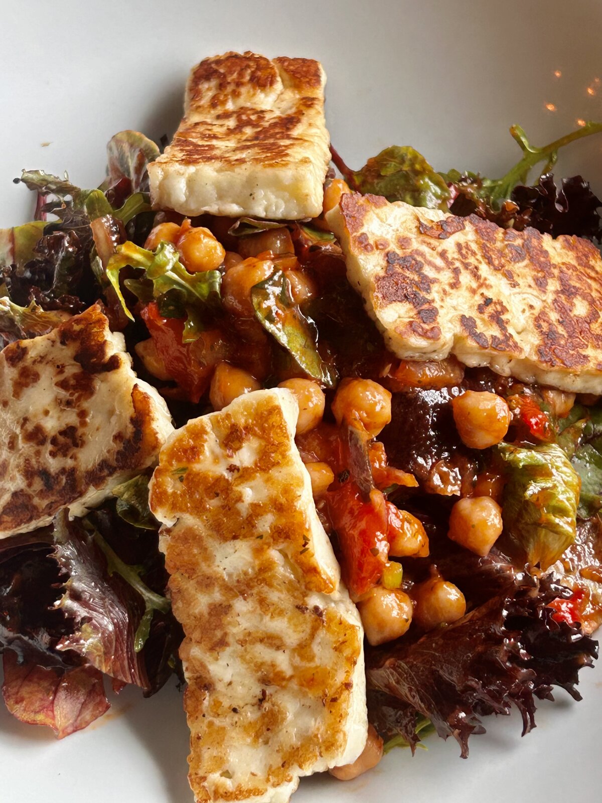 Spicy halloumi and chickpea salad.